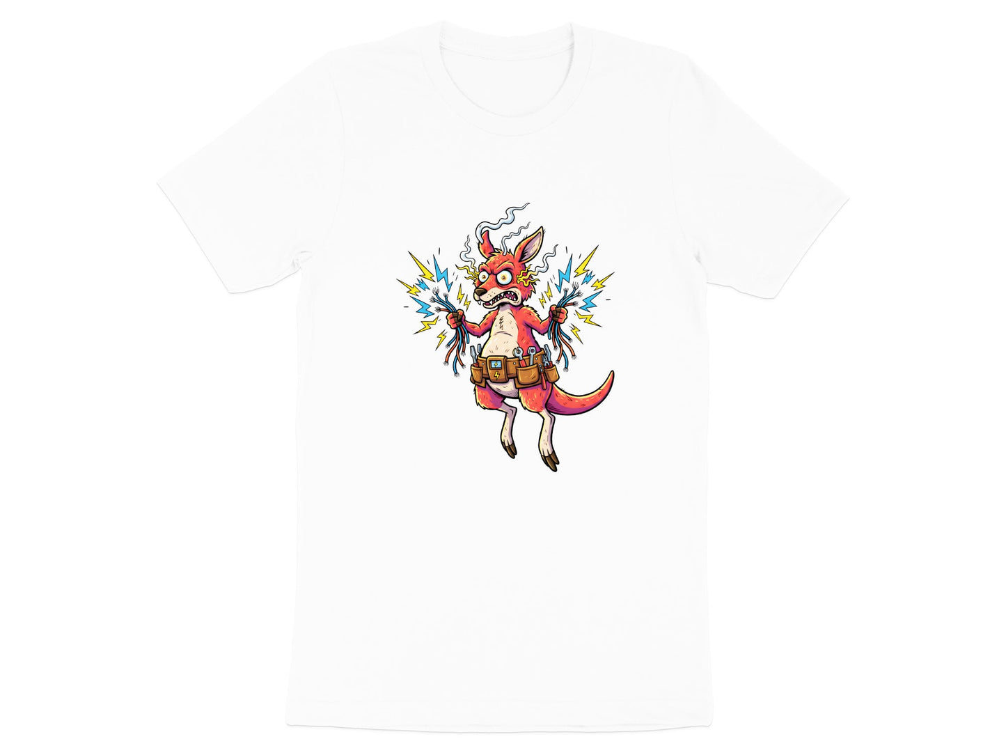 Shocked Kangaroo Sparky T-Shirt - Funny Australian Electrician Tee