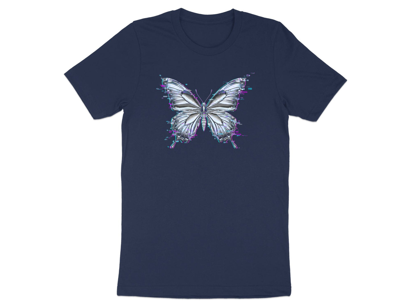 Metallic Butterfly Glitch T-Shirt - Y2K Cyberpunk Aesthetic