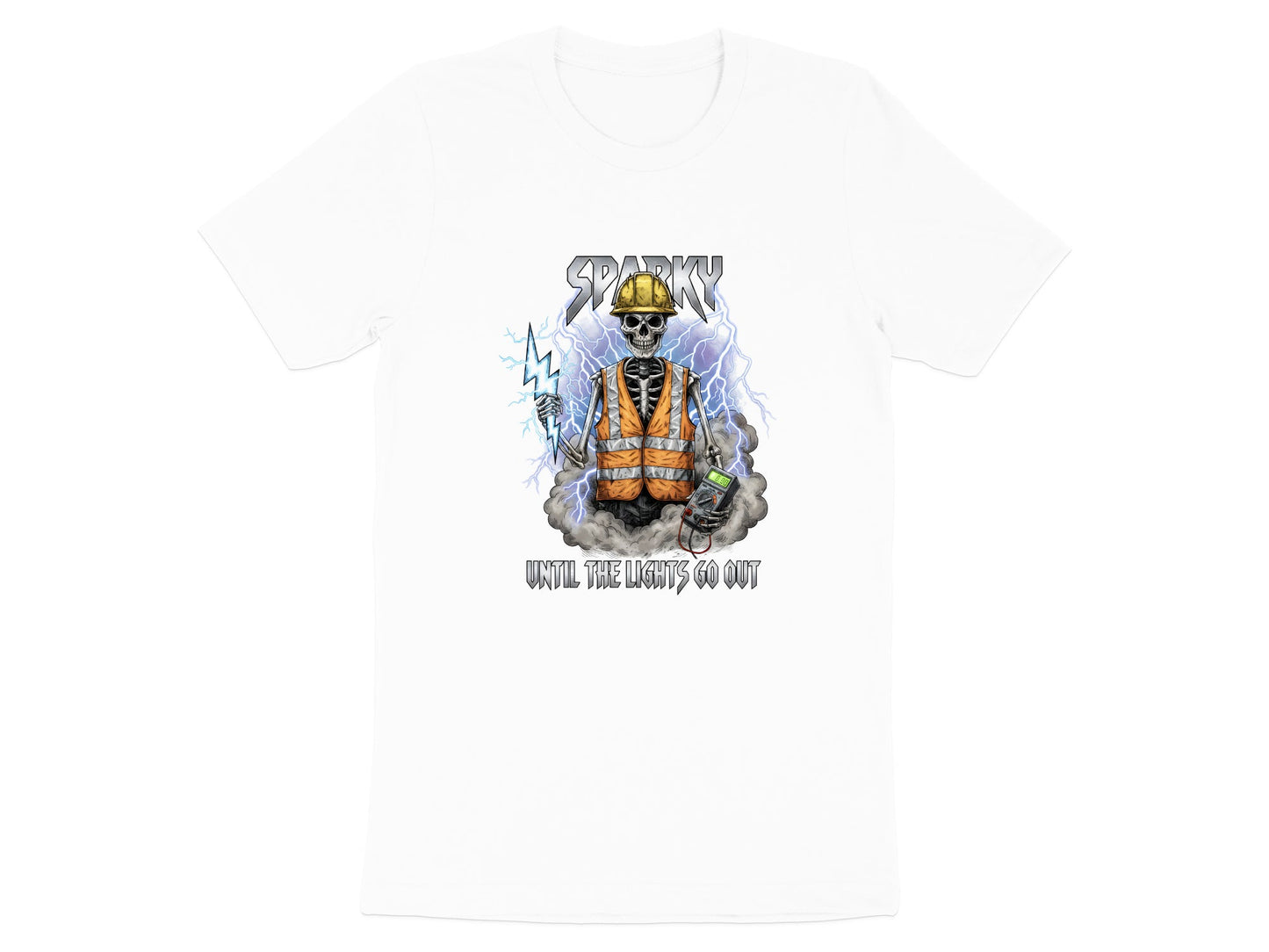 Sparky Skeleton Lightning T-Shirt - Edgy Electrician Graphic Tee
