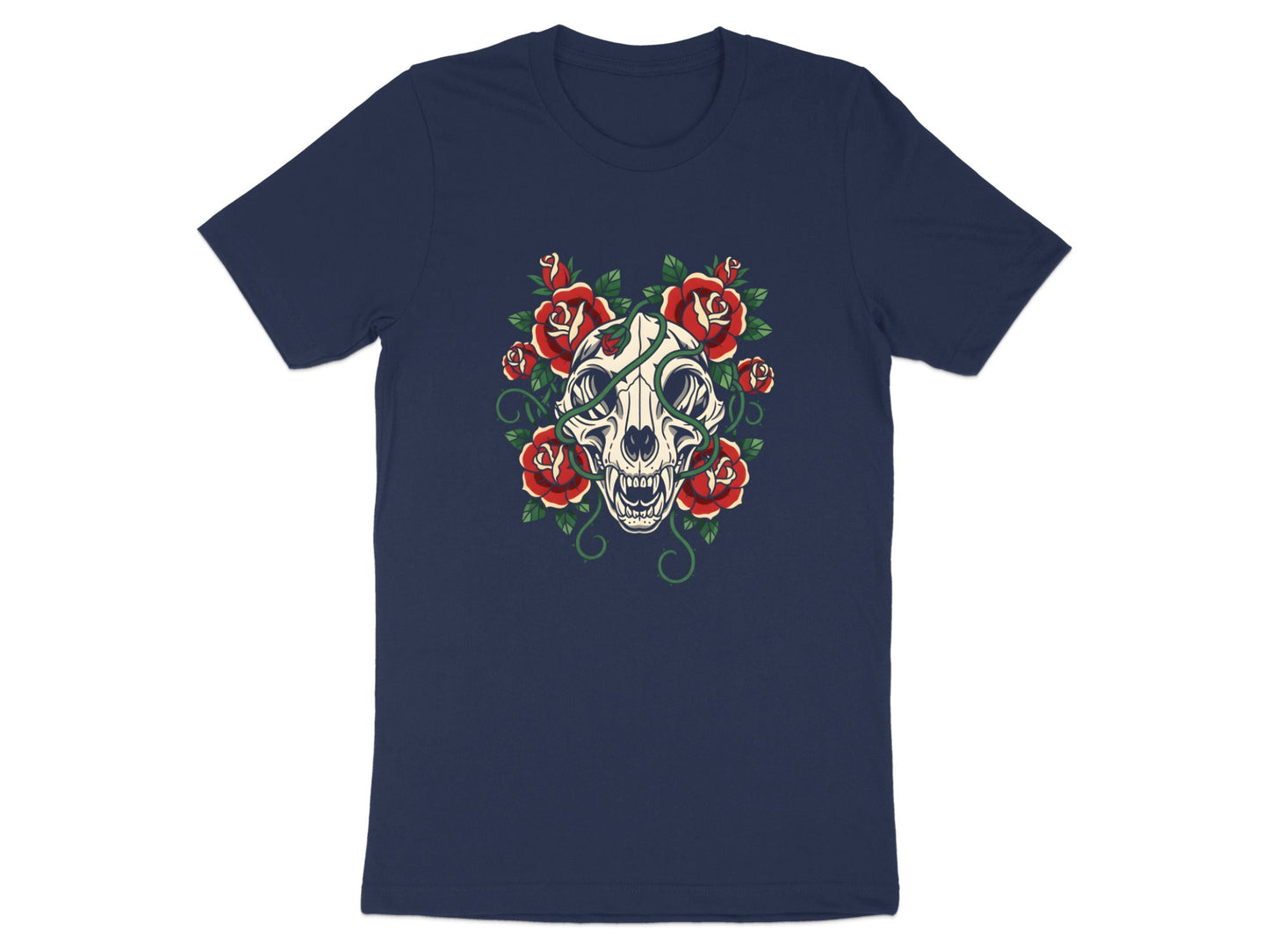 Cat Skull & Crimson Roses T-Shirt