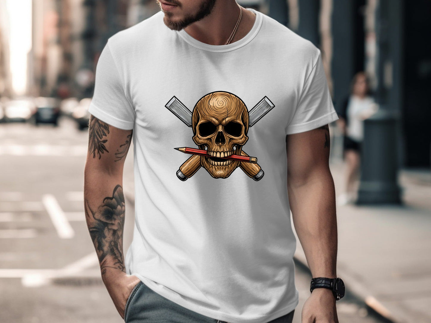 Carpenter Skull & Crossed Chisels T-Shirt - Edgy Tradie Tee