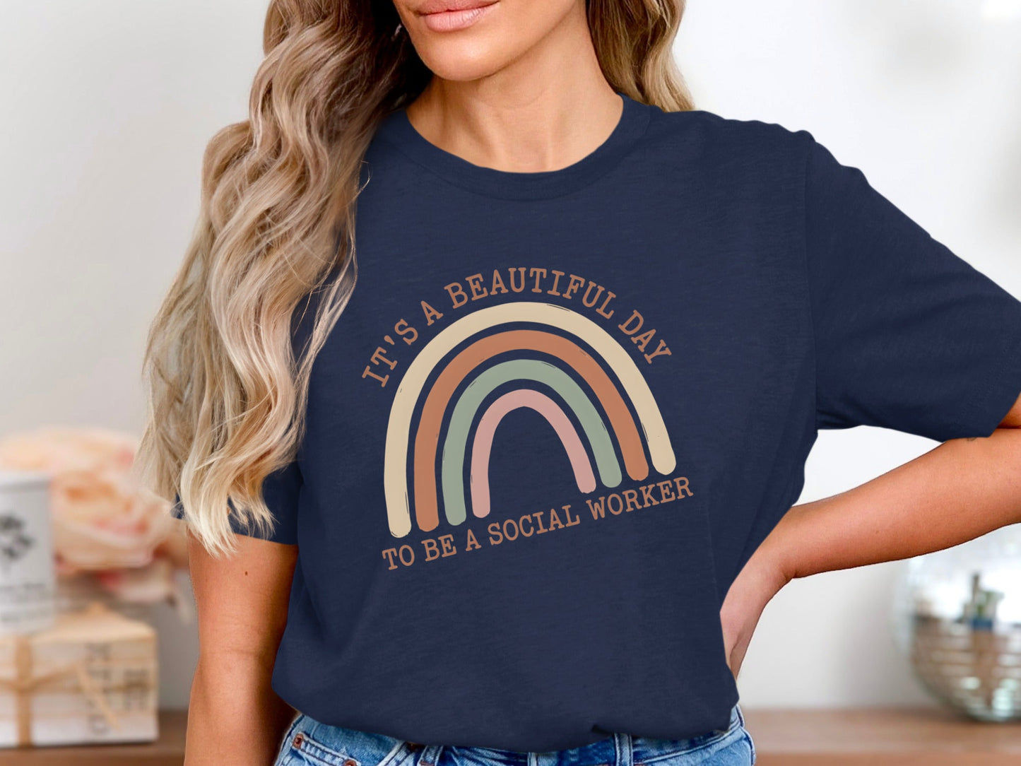 Beautiful Day Social Worker Rainbow T-Shirt - Earth Tones
