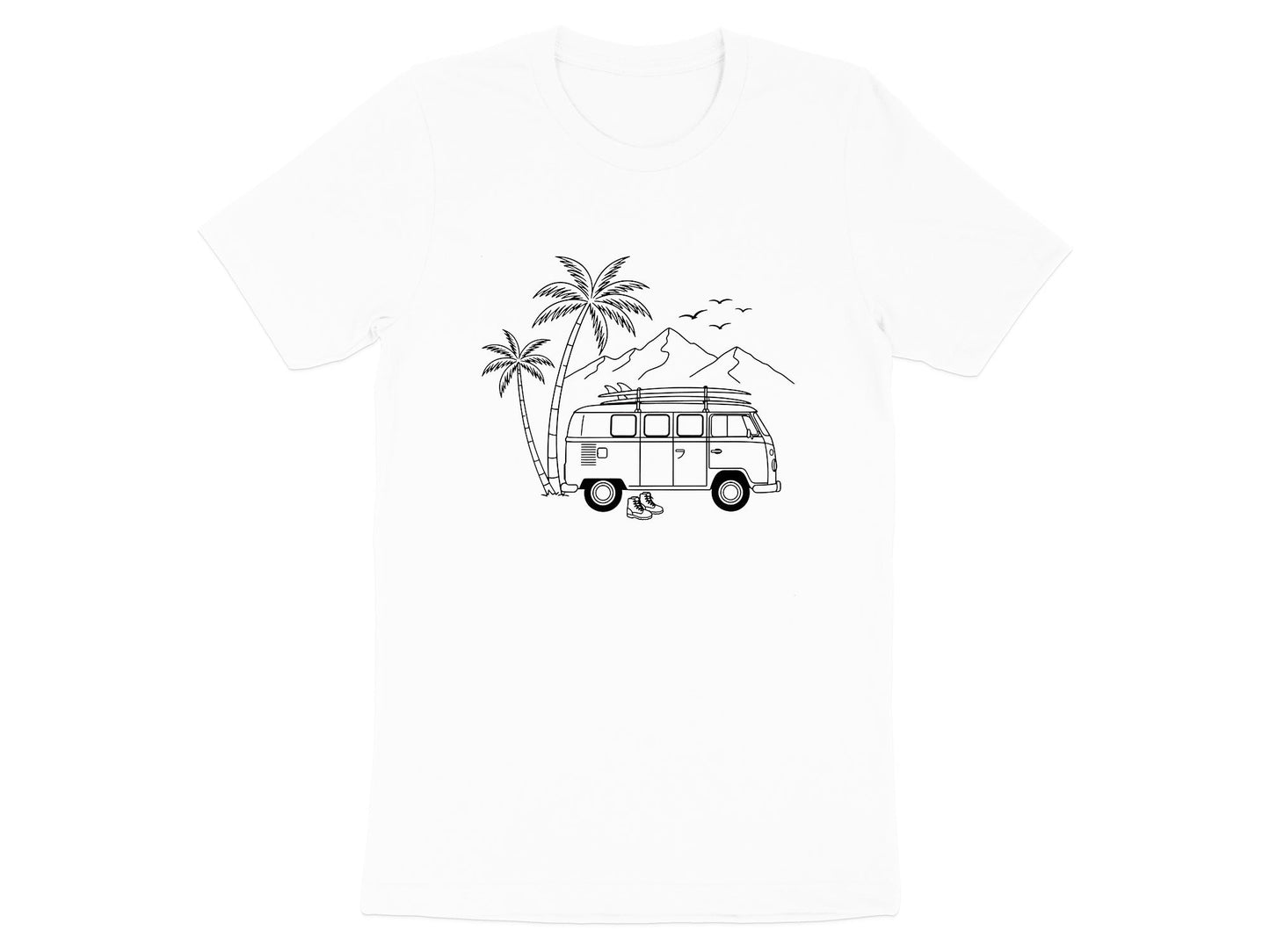 Coastal Vanlife Line Art Minimalist Camping T-Shirt