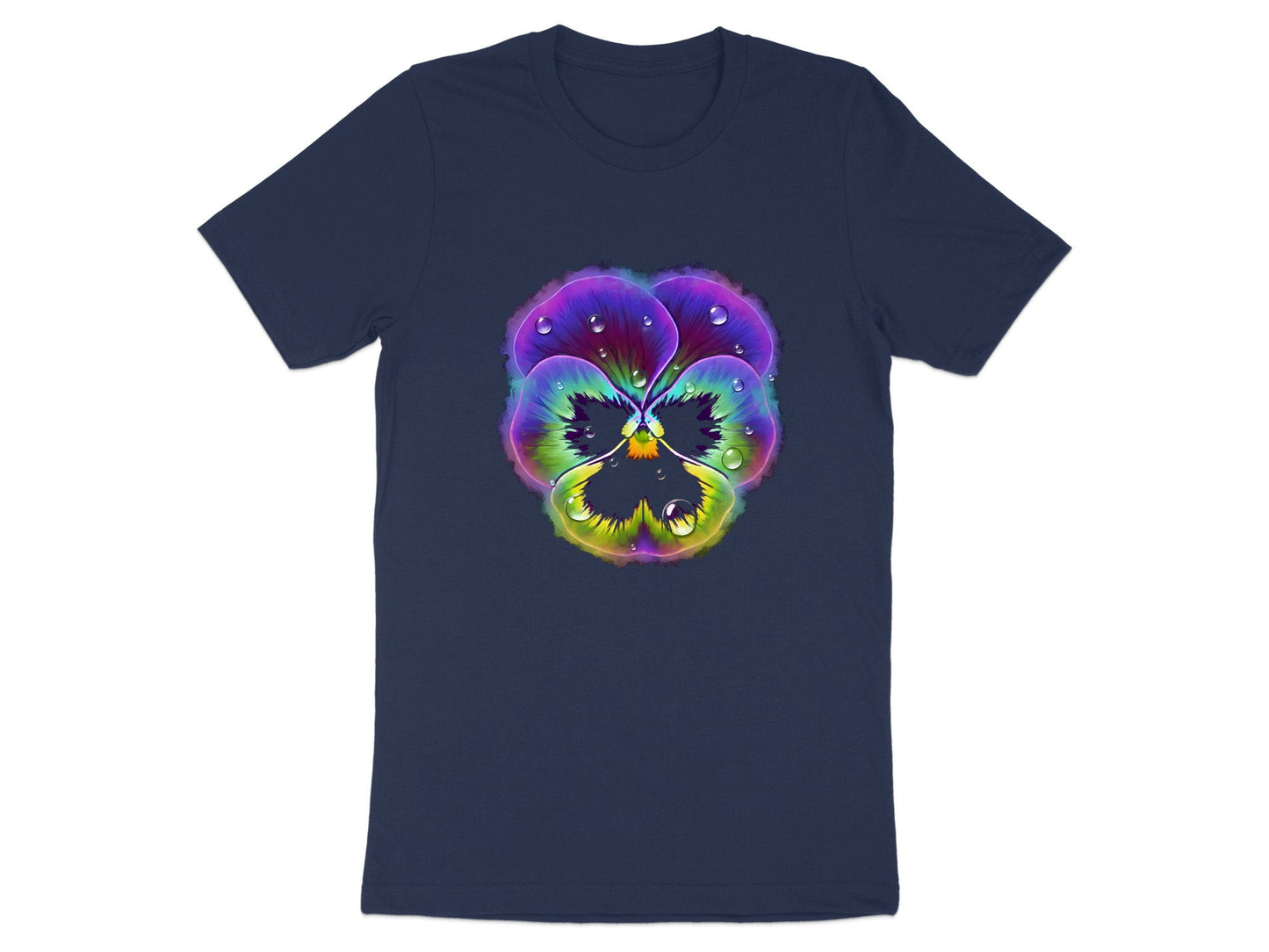Psychedelic Dew Drops Neon Pansy cotton T-Shirt
