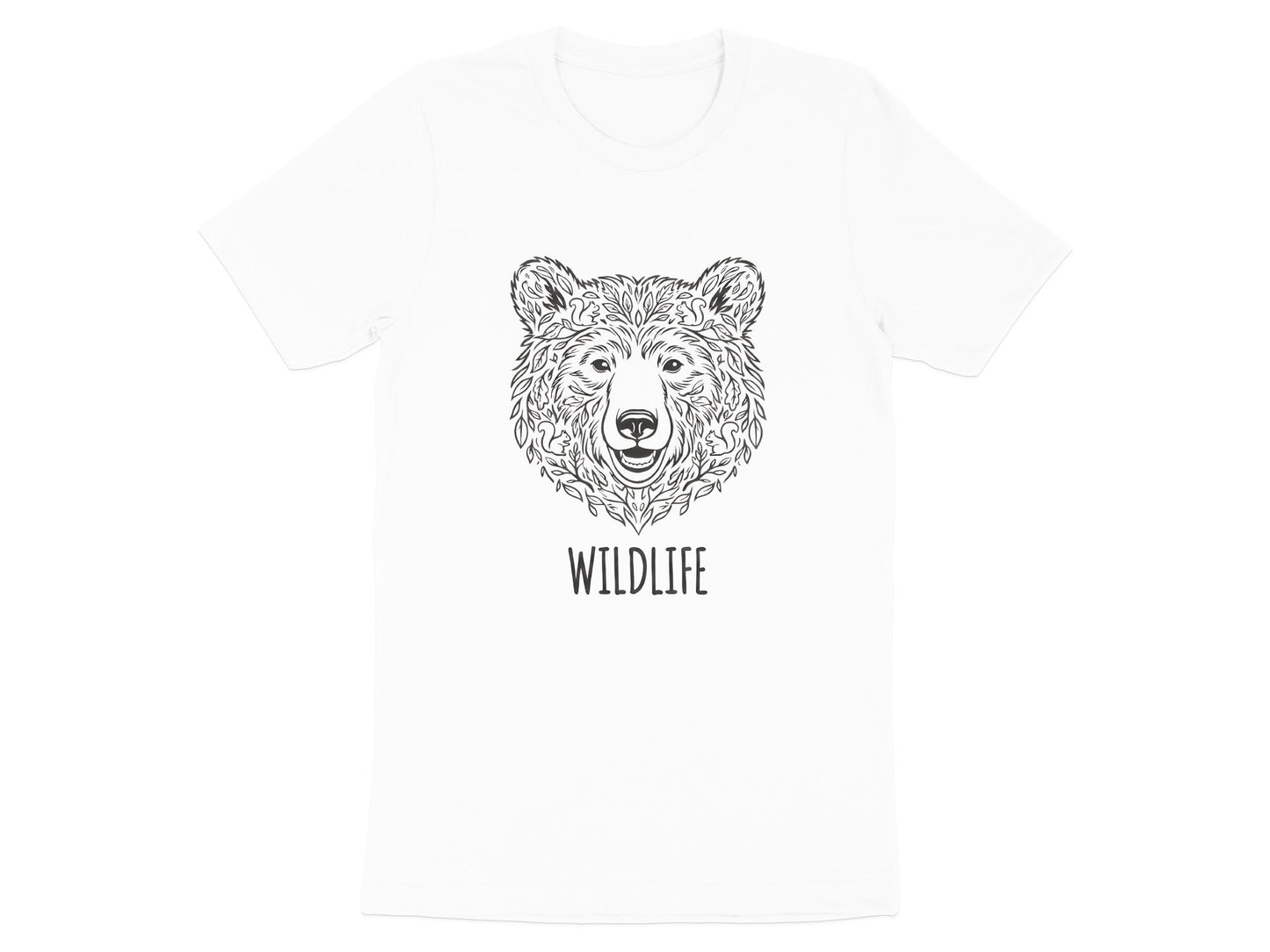 Intricate Floral Wildlife Bear Head Black T-Shirt