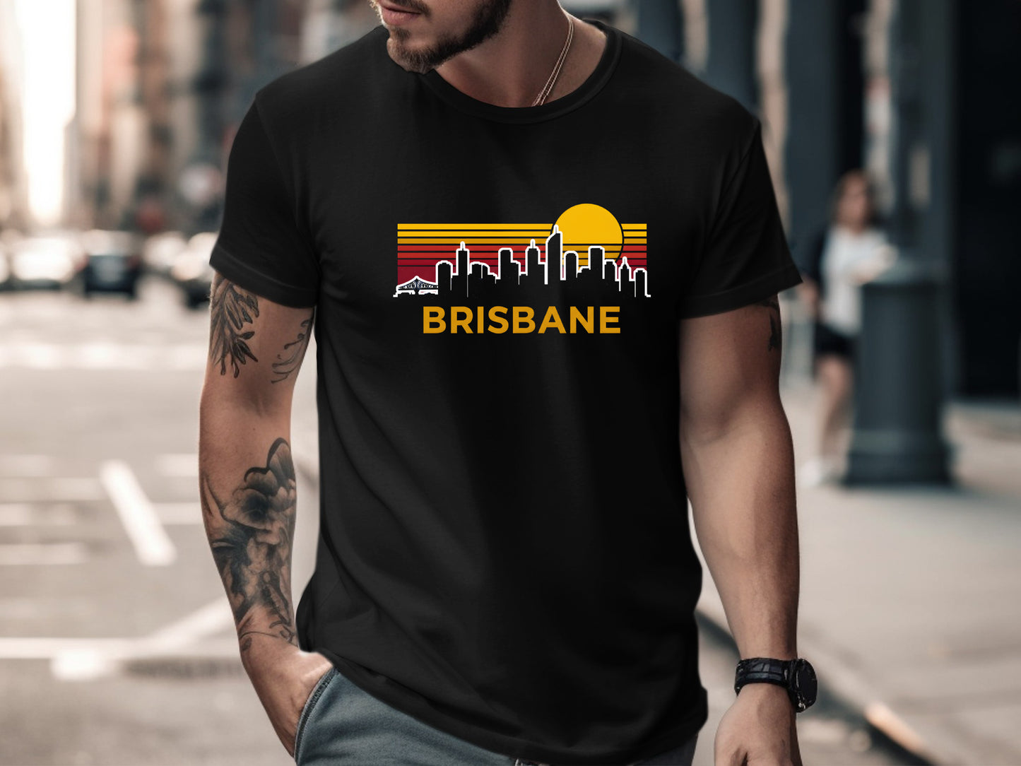 Brisbane Retro Skyline Sunset T-Shirt/ Footy Fan Brisbane Lion Tee