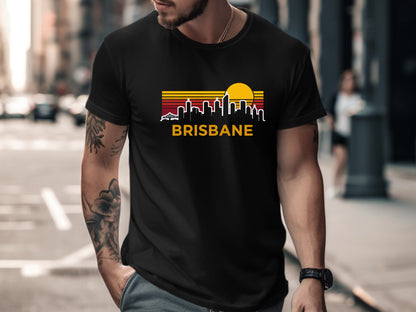 Brisbane Retro Skyline Sunset T-Shirt/ Footy Fan Brisbane Lion Tee