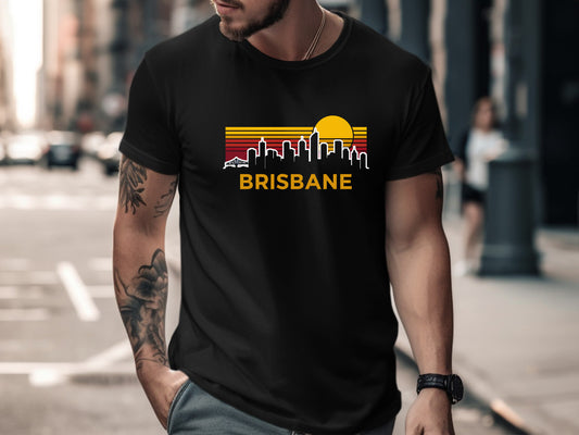 Brisbane Retro Skyline Sunset T-Shirt/ Footy Fan Brisbane Lion Tee
