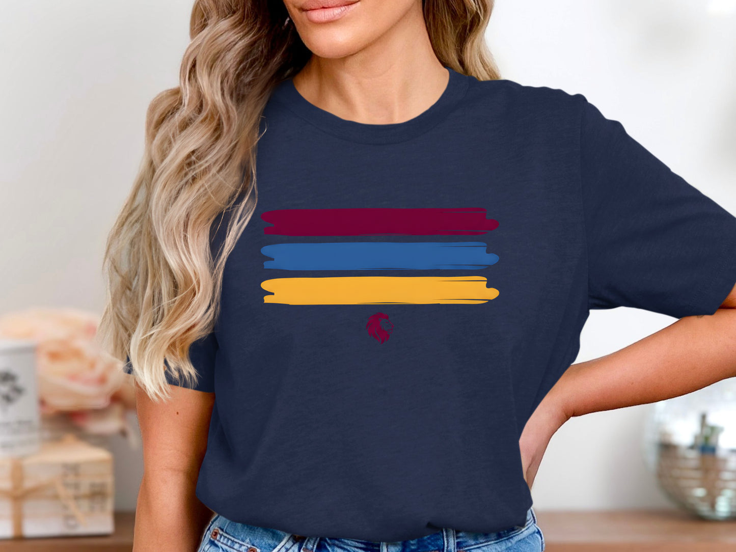 Maroon Gold Blue Brushstrokes Lion Tee\ Brisbane  Lions Tee