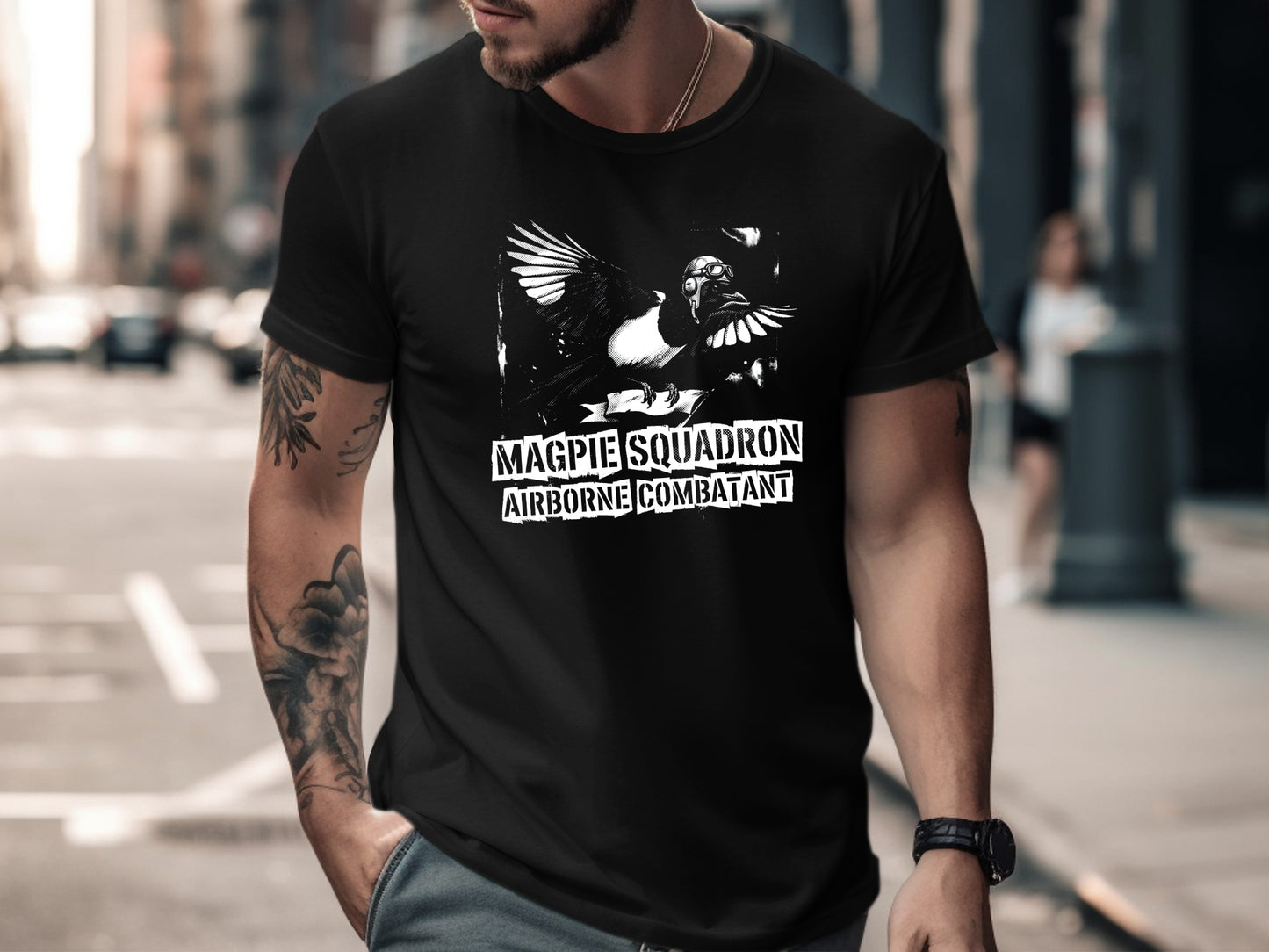 Magpie Squadron Airborne Combatant Tee/Footy fan Collingwood Magpies Tee