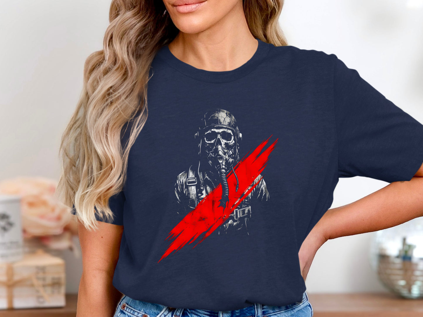 Skull Pilot Bomber Graphic T-Shirt/Footy fan Essendon t shirt