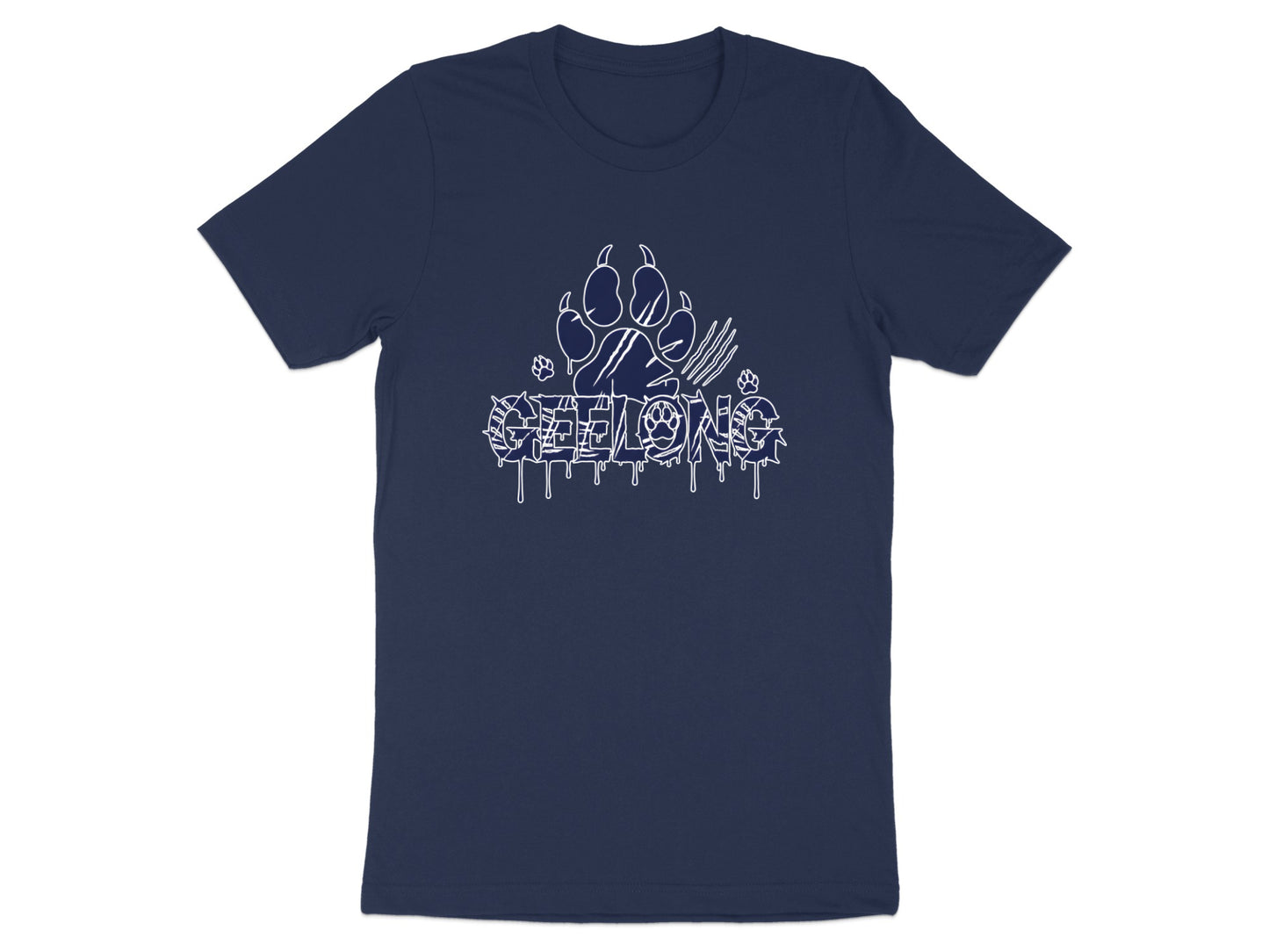 Geelong Paw Print Navy & White Graphic Tee Footy Fan Geelong Cats tshirt