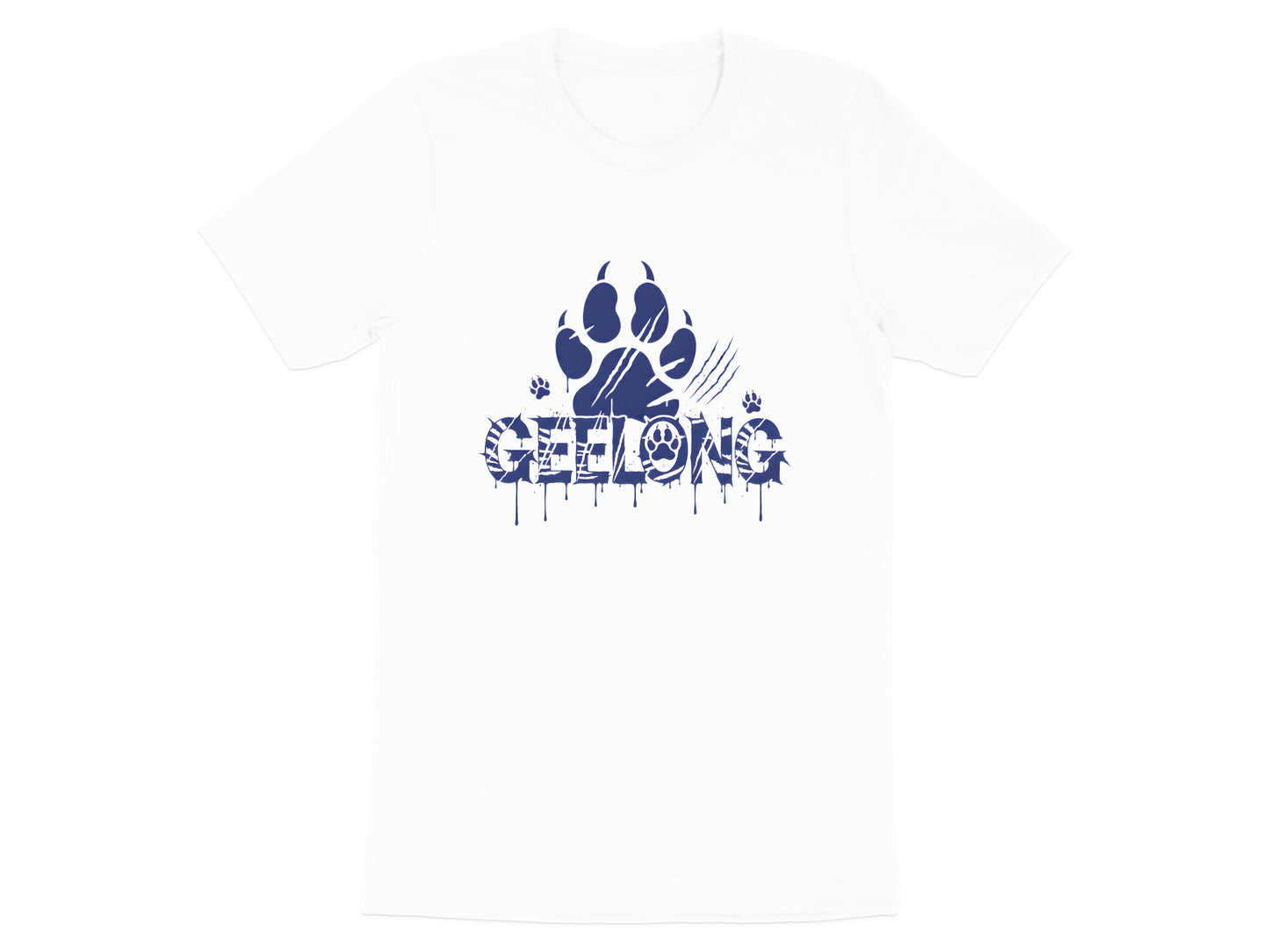 Geelong Paw Print Navy & White Graphic Tee Footy Fan Geelong Cats tshirt