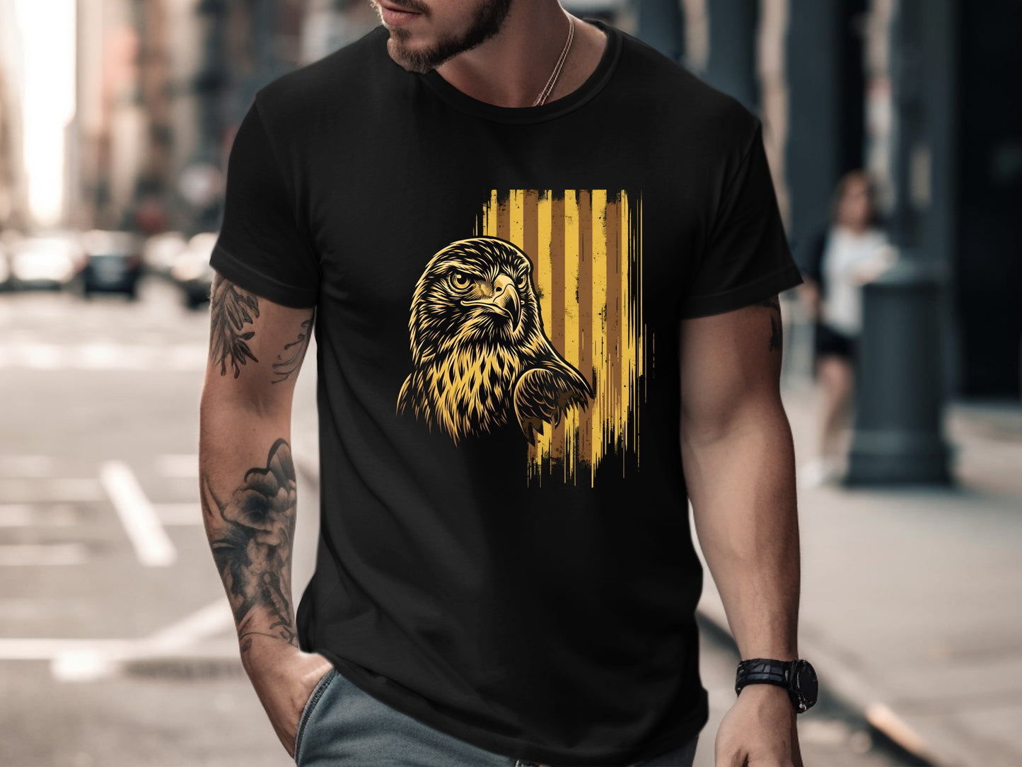 Hawks Gold Textured Portrait T-Shirt
