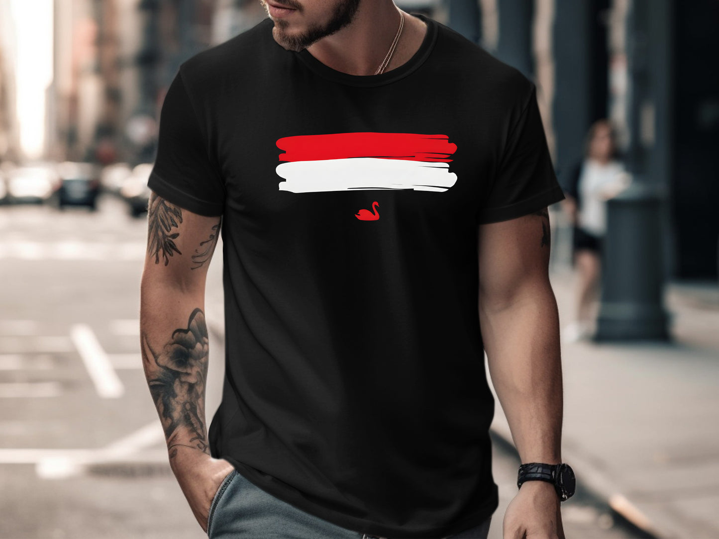 Red Brushstroke Swan Silhouette T-Shirt