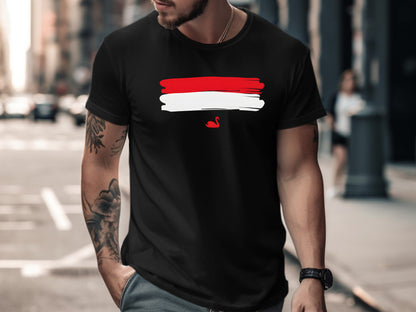 Red Brushstroke Swan Silhouette T-Shirt