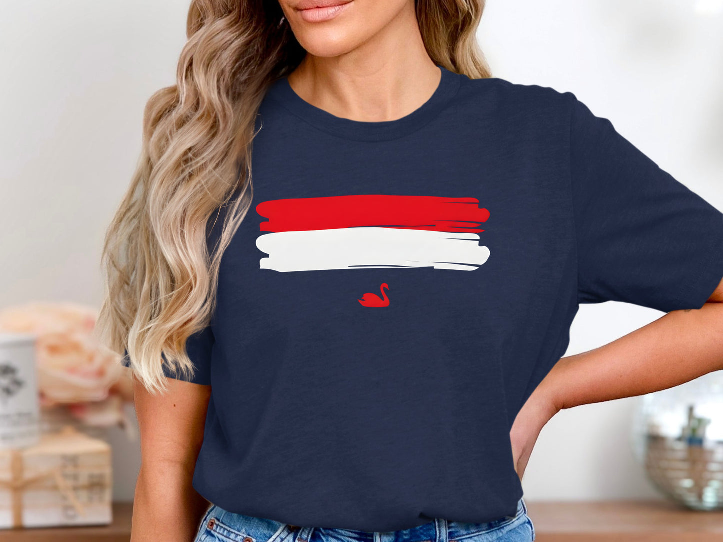 Red Brushstroke Swan Silhouette T-Shirt