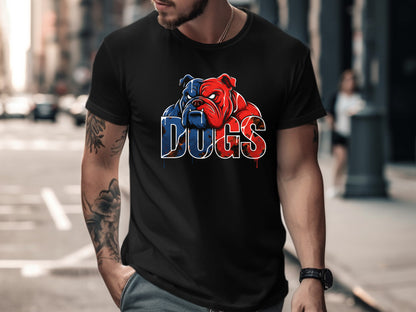 Red & Blue Bulldog Mascot Illustration Tee
