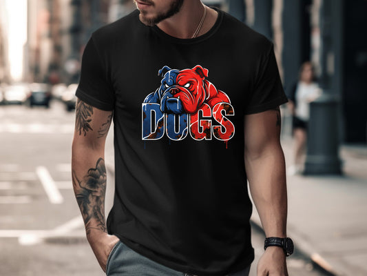 Red & Blue Bulldog Mascot Illustration Tee