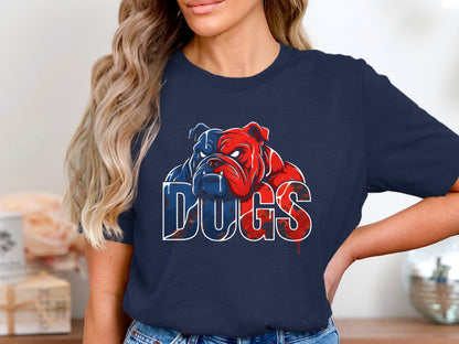 Red & Blue Bulldog Mascot Illustration Tee