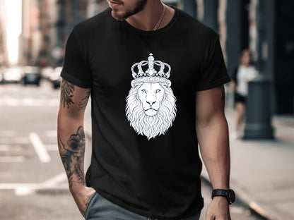 Regal Lion Crown T-Shirt - Ornate Royal Line Art