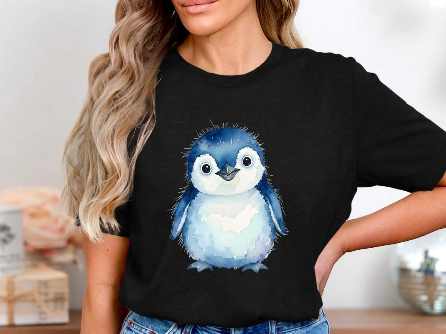 Watercolor Little Blue Penguin Cotton T-Shirt