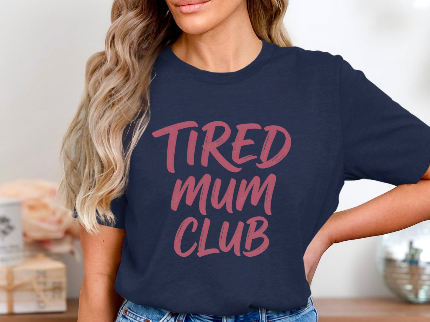 Tired Mum Club Script Tee - Minimalist Pastel Mauve Shirt