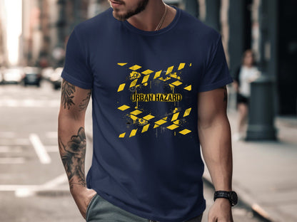 Urban Hazard Caution Tape Graffiti T-Shirt - Streetwear  Tee