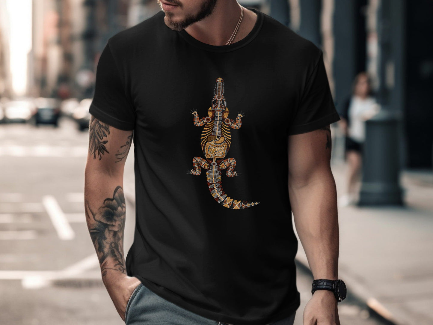 Indigenous Style Crocodile Art T-Shirt - Aboriginal Inspired