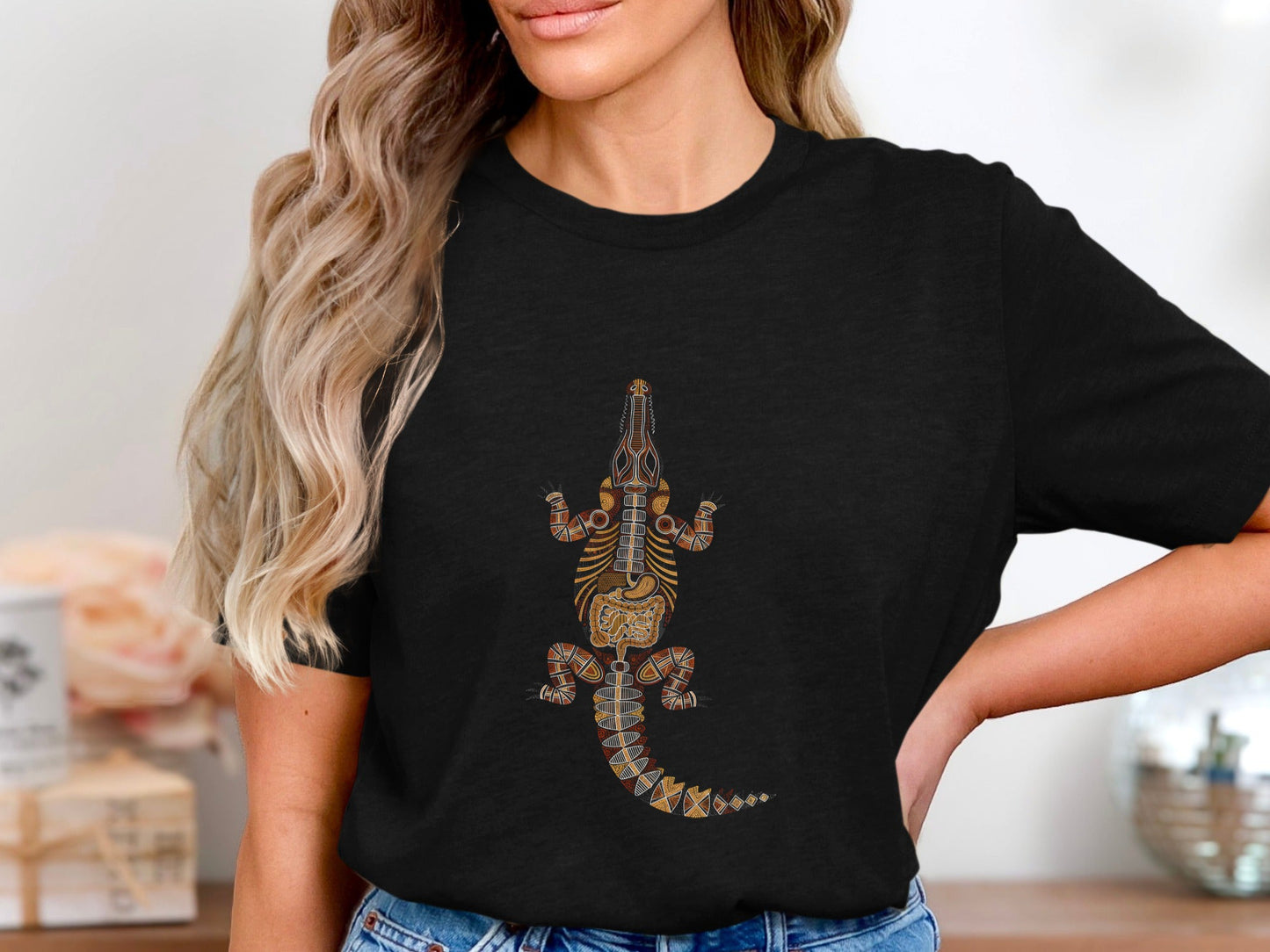 Indigenous Style Crocodile Art T-Shirt - Aboriginal Inspired