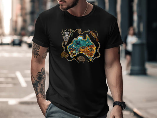 Australian Map Aboriginal Dot Art T-Shirt