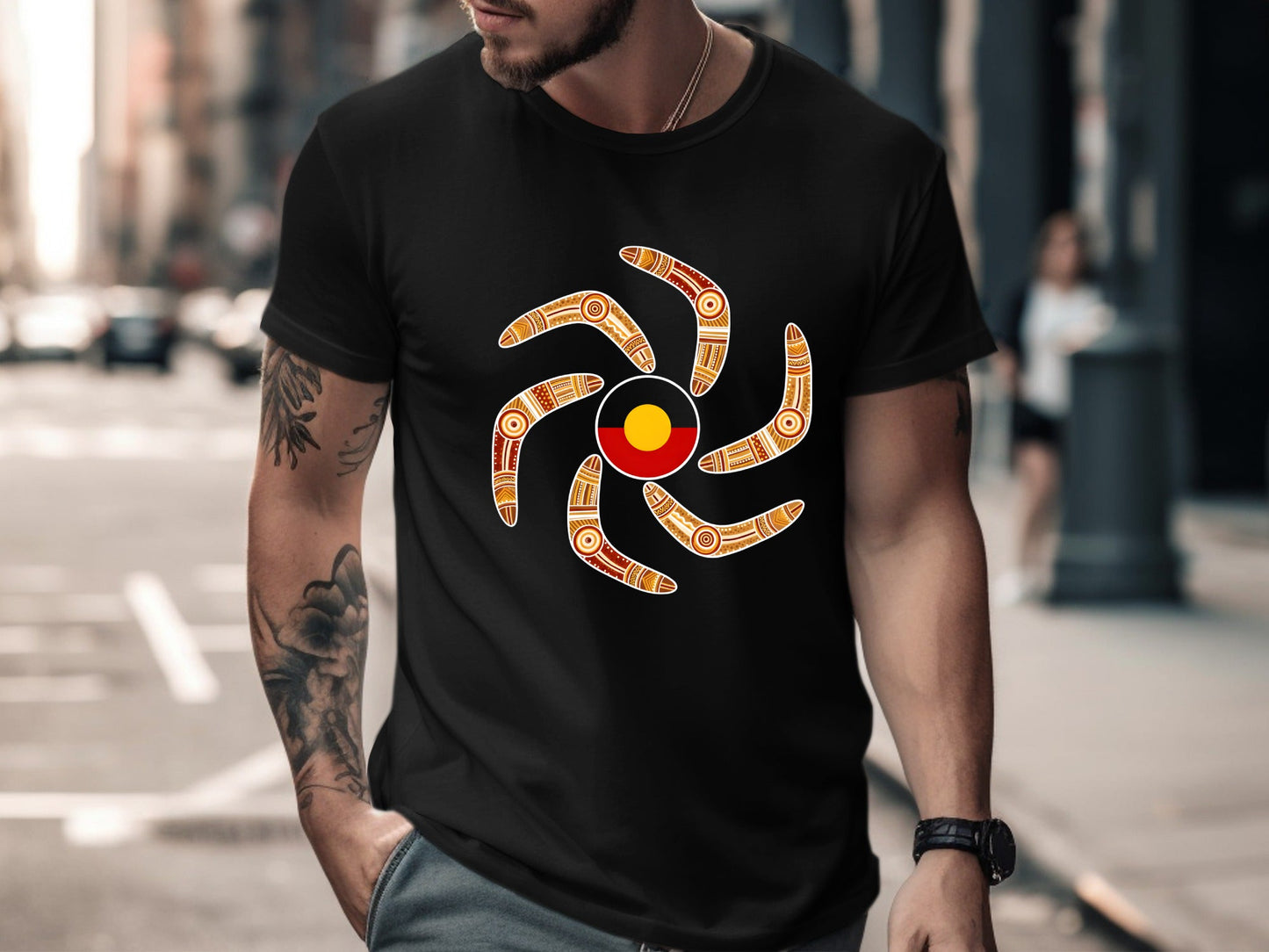 Aboriginal Flag & Boomerang Mandala T-Shirt