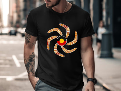 Aboriginal Flag & Boomerang Mandala T-Shirt