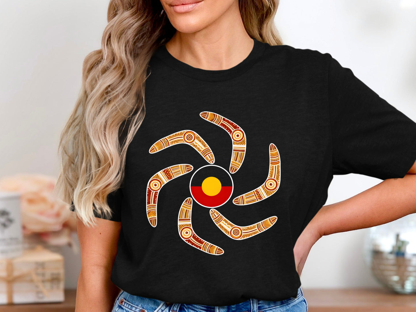 Aboriginal Flag & Boomerang Mandala T-Shirt