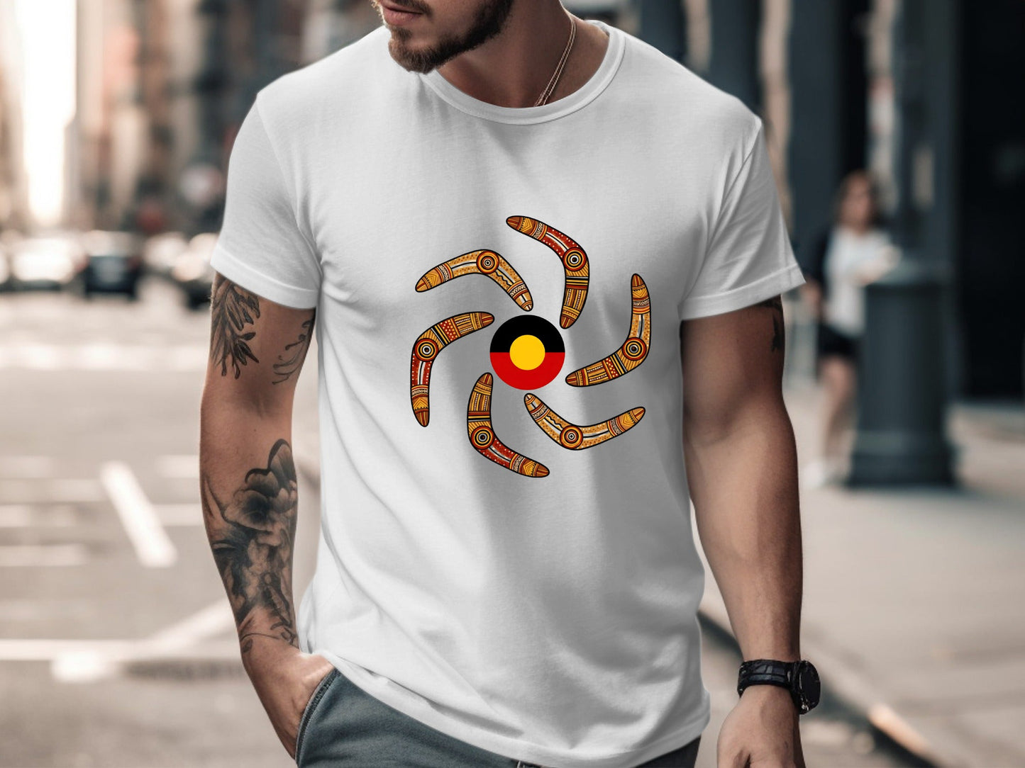 Aboriginal Flag & Boomerang Mandala T-Shirt