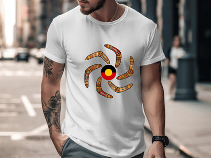 Aboriginal Flag & Boomerang Mandala T-Shirt