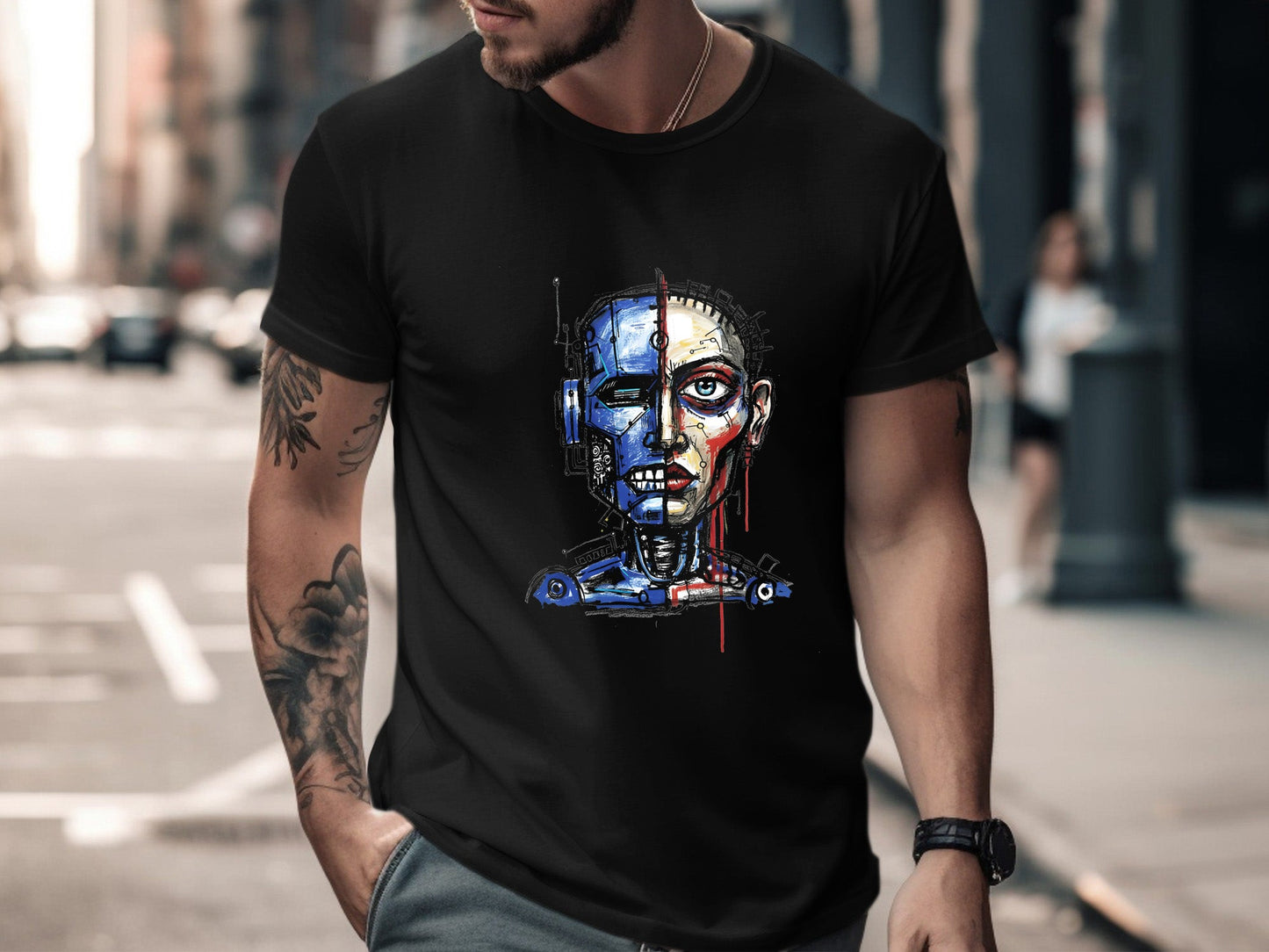 Cyborg Split Face Cyberpunk T-Shirt