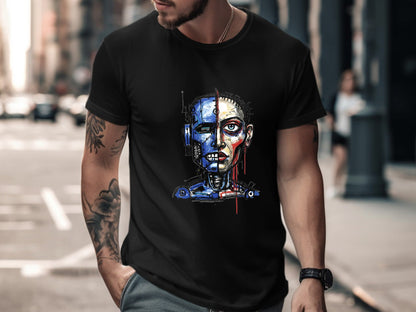 Cyborg Split Face Cyberpunk T-Shirt