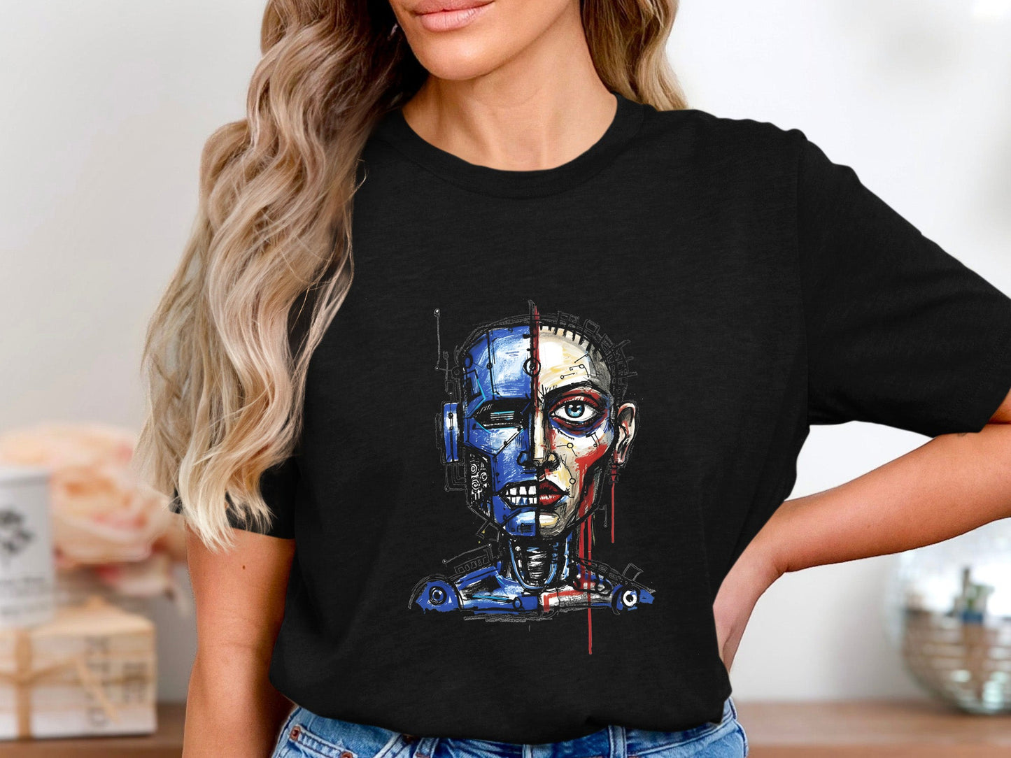 Cyborg Split Face Cyberpunk T-Shirt
