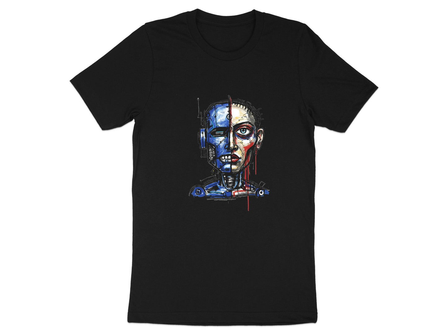 Cyborg Split Face Cyberpunk T-Shirt