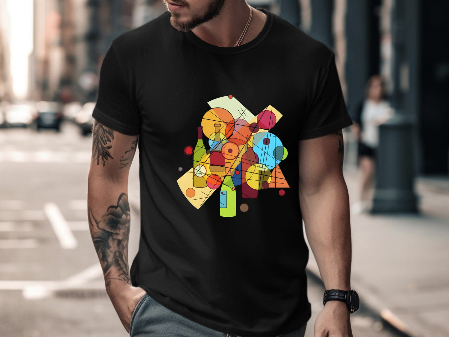 Abstract Geometric Wine & Beer Bottles T-Shirt