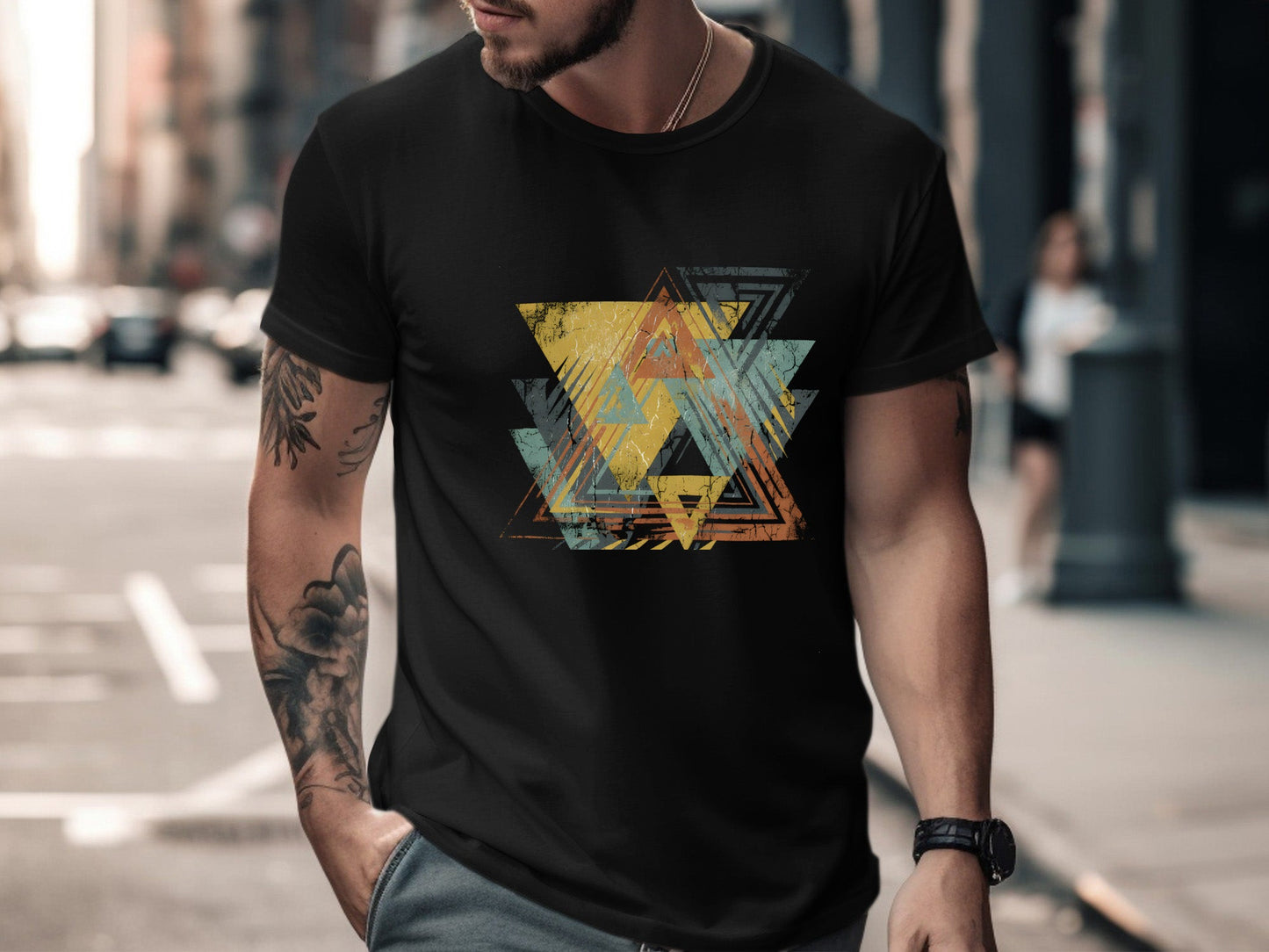 Vintage Distressed Triangle Abstract T-Shirt