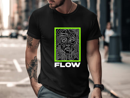 Lime Green Flow Line Art Face T-Shirt