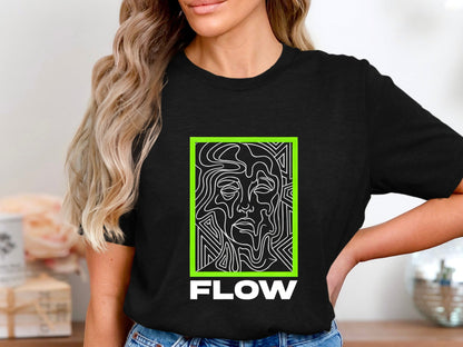 Lime Green Flow Line Art Face T-Shirt