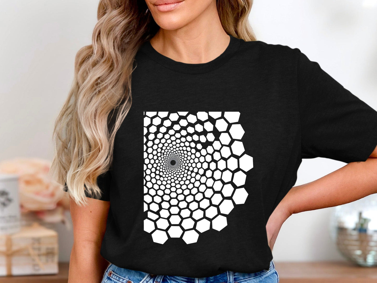 Hexagonal Vortex Optical Illusion T-Shirt