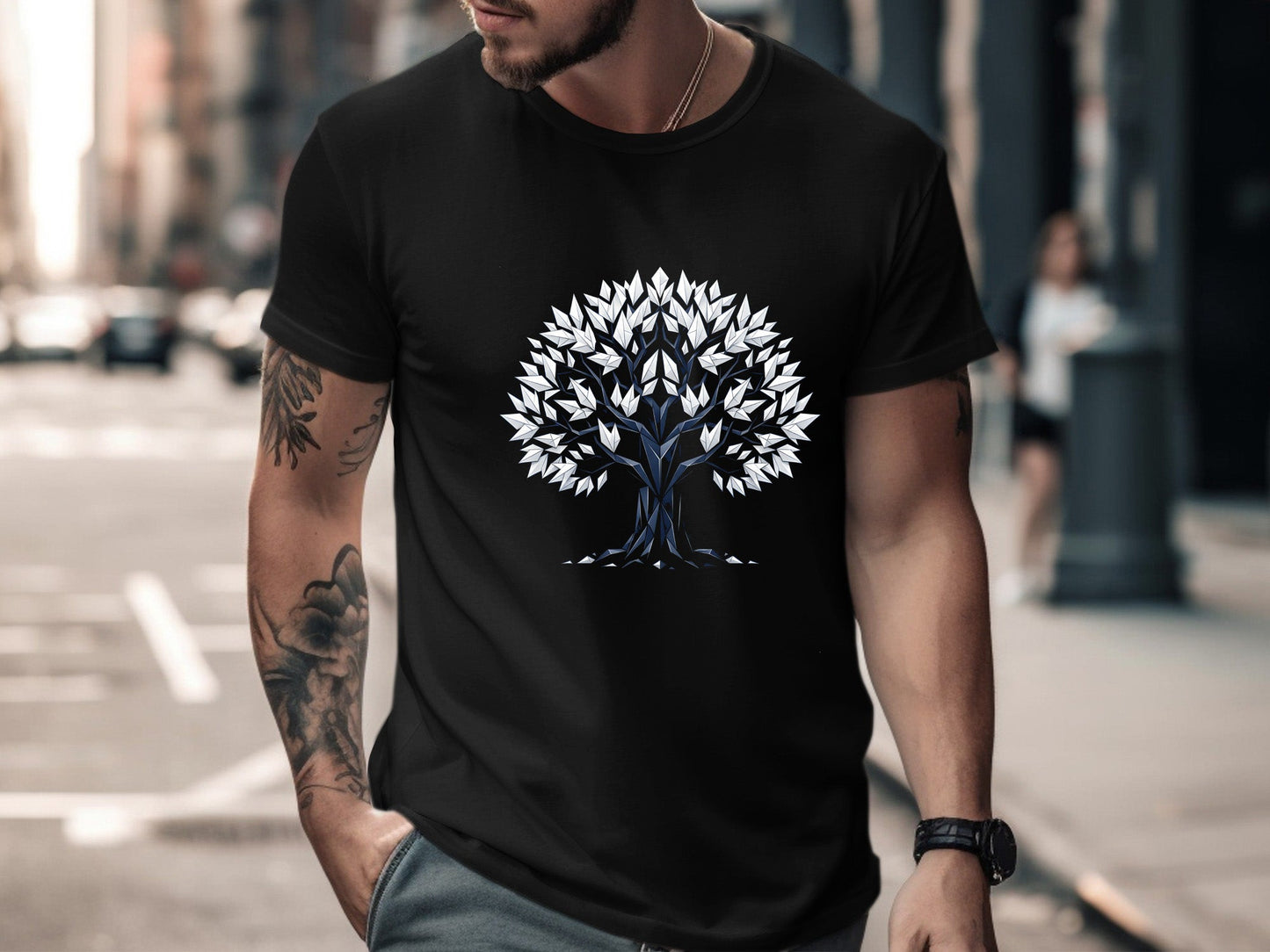 Modern Nature Art Geometric Origami Tree T-Shirt