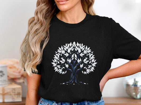 Modern Nature Art Geometric Origami Tree T-Shirt