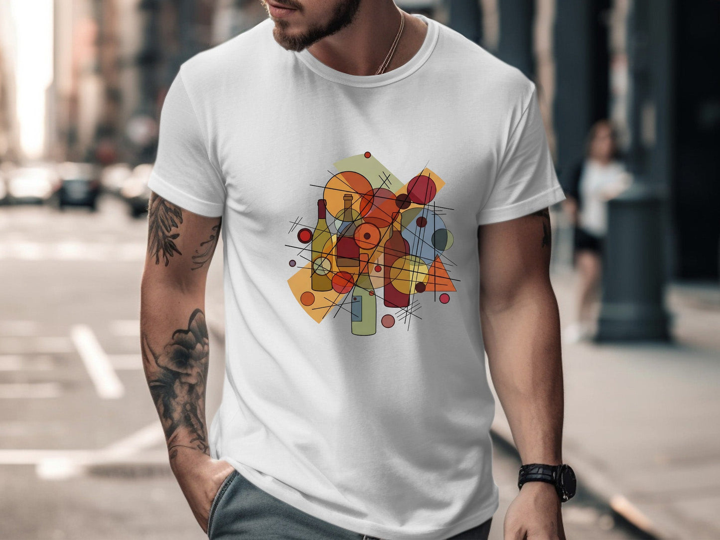Abstract Geometric Wine & Beer Bottles T-Shirt