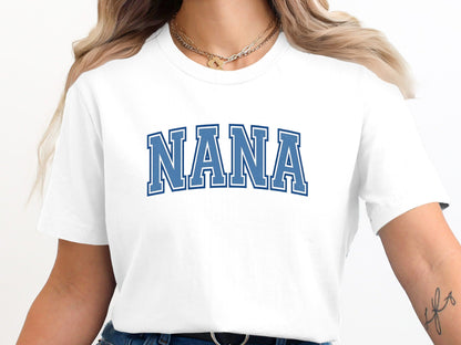 Classic Arched Nana Varsity Tee - Distressed College Font Shirt