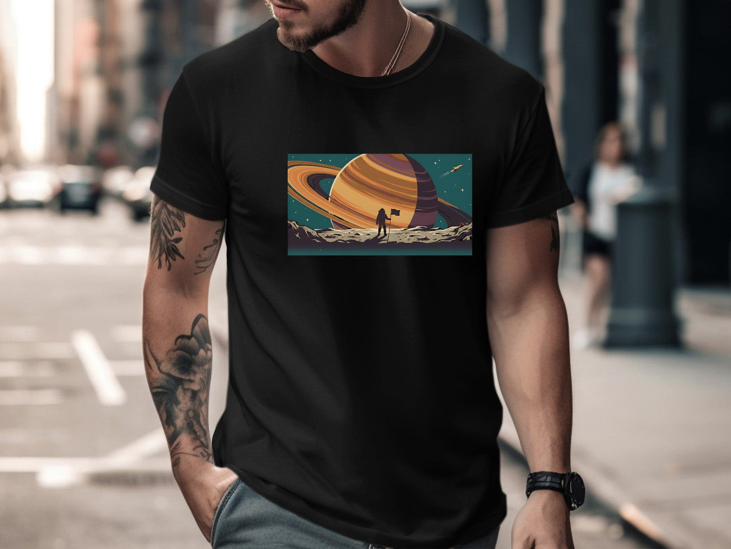 Saturn Horizon Astronaut Landscape T-Shirt